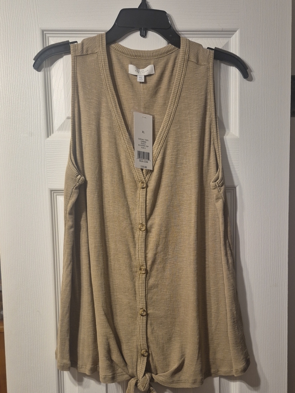 new directions Beige Button-Front Tie Hem Tank Top